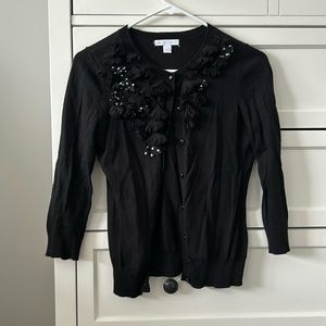Black 3/4 length sleeve cardigan with flower details (size XS)